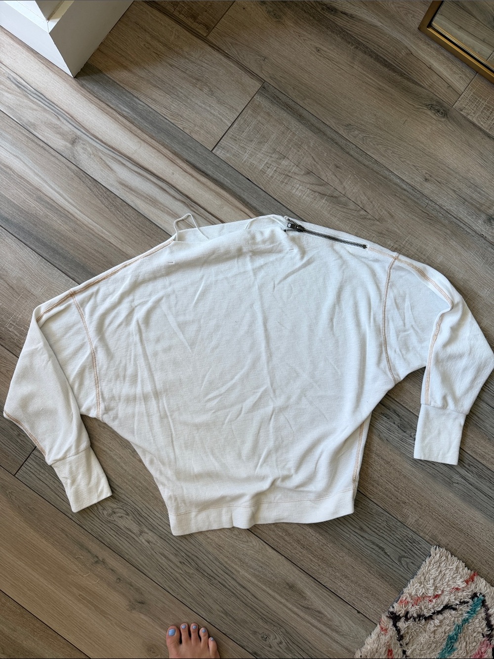 We The Free Off-the-Shoulder Cream Zip-Shoulder Sweater